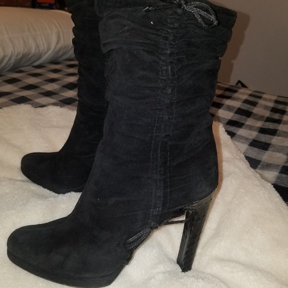 AUTHENTIC RARE GUCCI SUEDE BOOTS WITH PYTHON SKIN HEELS SIZE 7- - Picture 2 of 6